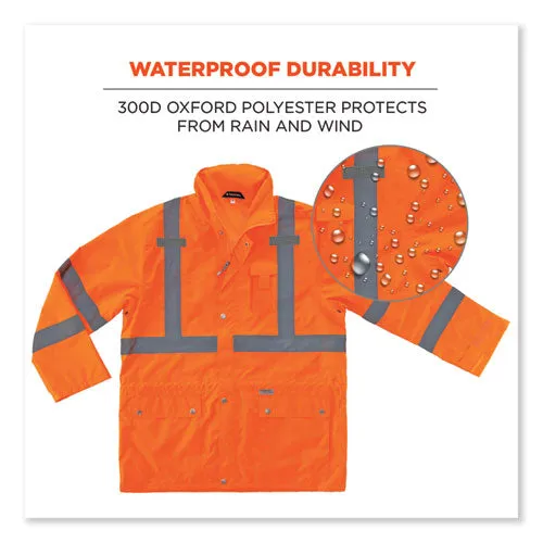 Glowear 8365 Class 3 Hi-vis Rain Jacket, Polyester, Large, Orange, Ships In 1-3 Business Days